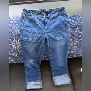 American Eagle Outfitters Women's Washed Blue Artist crop cuffed